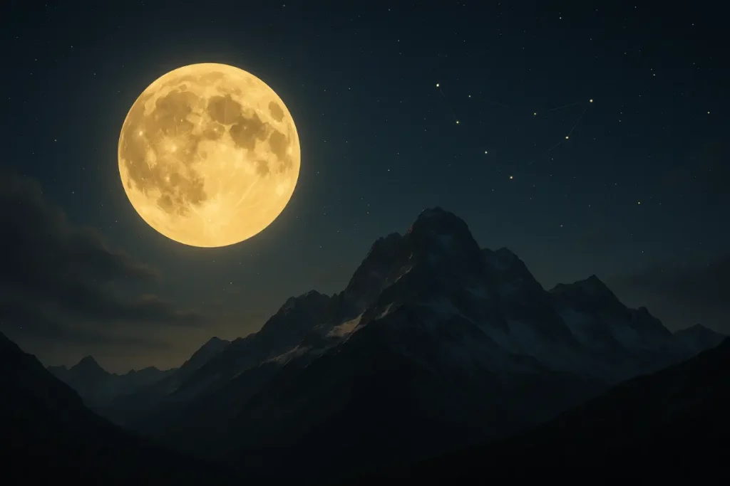 Capricorn Full Moon Over Mountains – Mystical Night Sky with Constellation