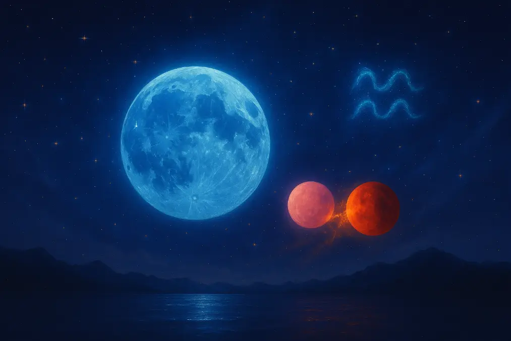 Aquarius Blue Full Moon Night Sky.