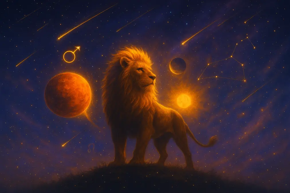 Celestial Lion Under Meteor Shower