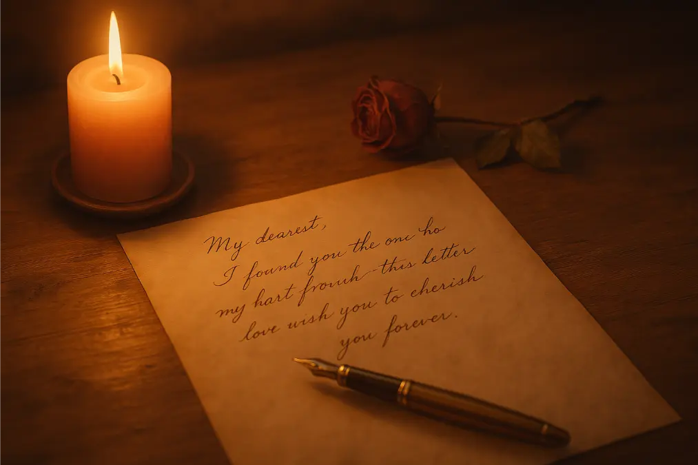 Romantic Dusk Writing Table Candle, Love Letter & Vintage Ambiance