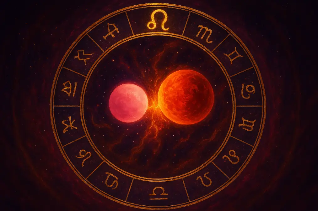 Zodiac Wheel Drama Venus-Mars Conjunction in Leo – Crimson Cosmic Energy